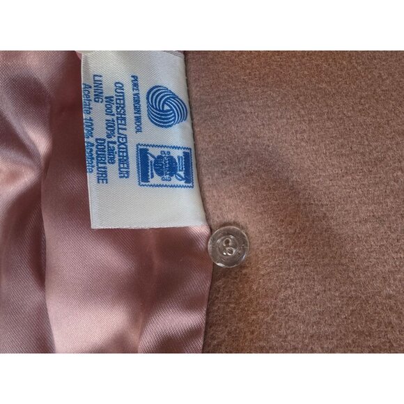 Vintage Camel Double-Breasted Wool Coat Longline With Pink Satin Lining Womens - Picture 6 of 9